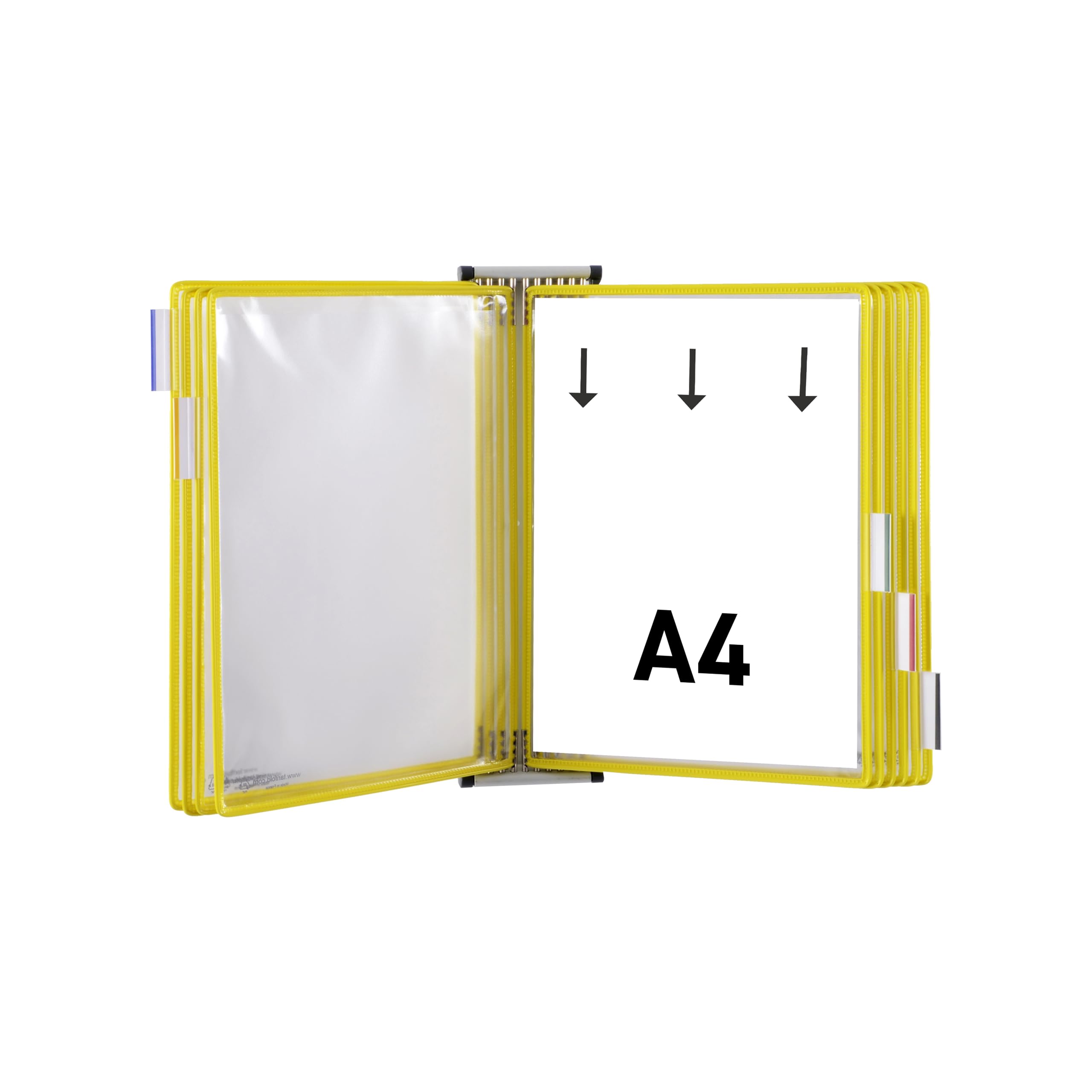 Djois, 414604 - Portret A4 Magnetyczny system prezentacji ściennych - 10 obrotowych kieszeni z PVC Antyodblaskowy - Profesjonalny wyświetlacz taryfold, przemysł, magazyny, sklepy, biura - żółty