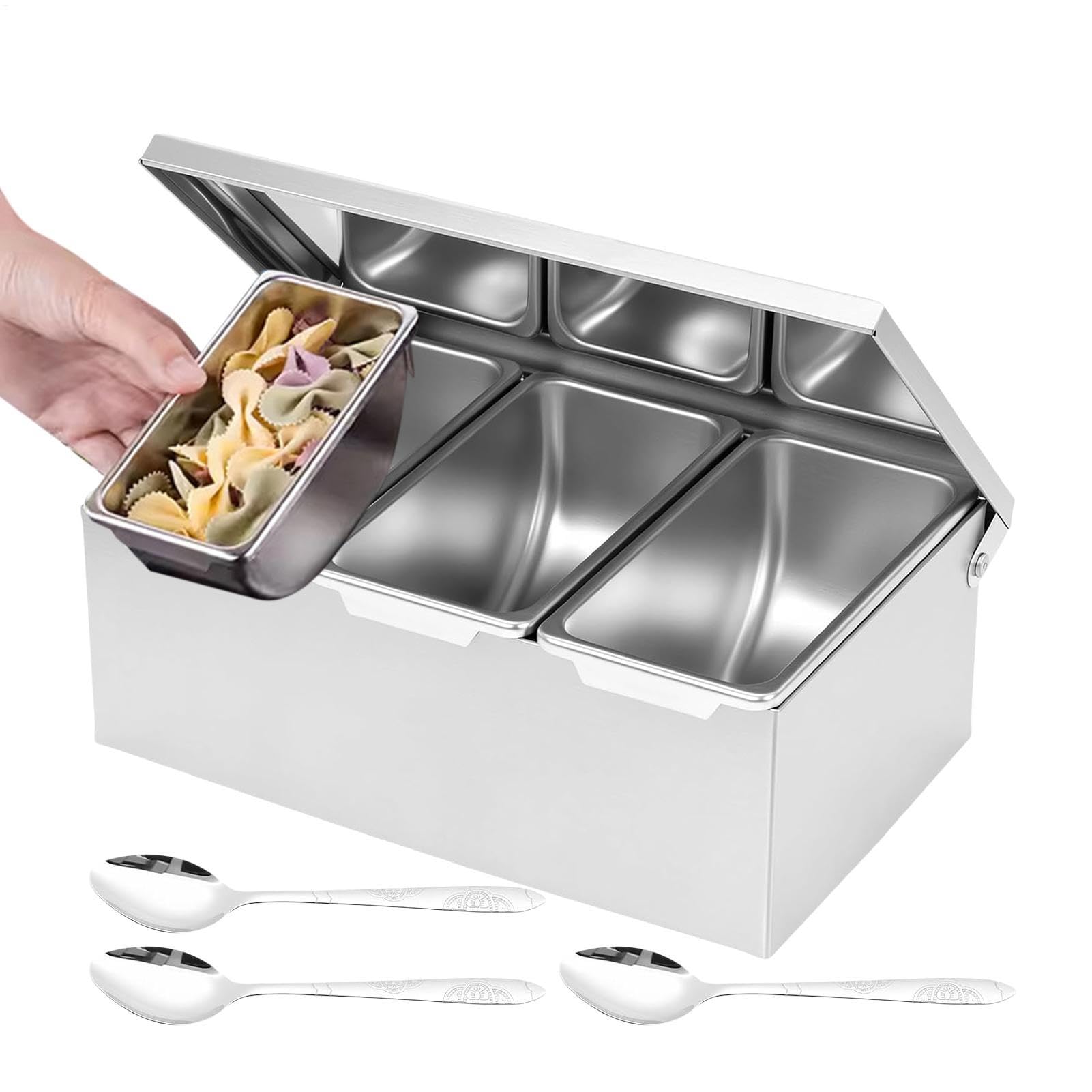 Especiero de acero inoxidable con cuchara para organizar cocinas de apartamentos y caravanas