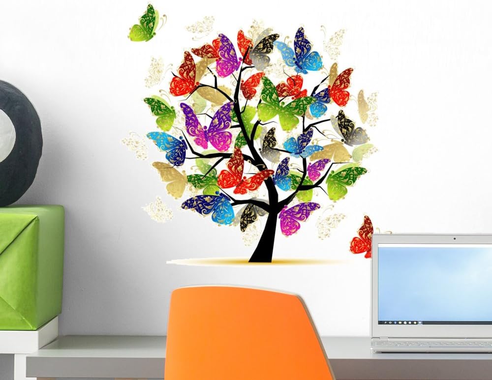 Wallmonkeys Art Tree with Butterflies for Your Design Wall Decal Peel and Stick Graphic WM31228 (18 in H x 18 in W)