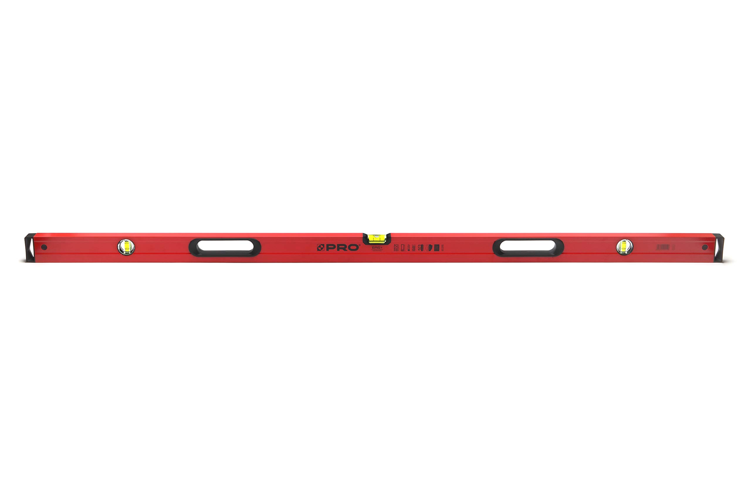 PRO800 Wasserwaage 180 cm mit Ergonomischen Profil - ERS+ (Easy Reading System) Präzise Wasserwaage mit Anti Shock Absorber Endkappen - Farbe Rot