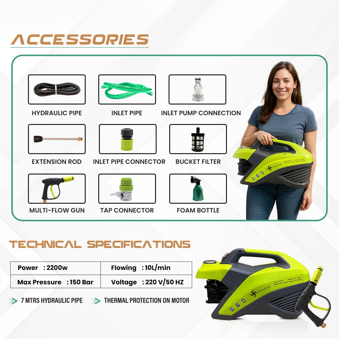 SWASTIK Pro220 Pressure Washer - 150 Bar, 7m Hose -2 SWASTIK Pro220 Pressure Washer - 150 Bar, 7m Hose -2