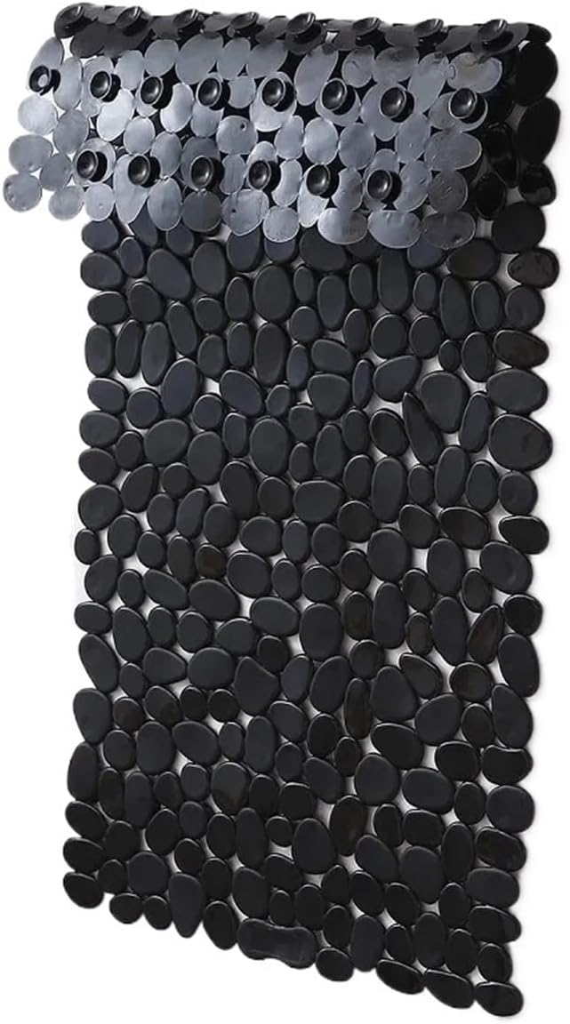 Compatible For Non-Slip Bath Tub Shower Mats Pebble Shape Machine Washable Bathtub Mat With Drain Holes Suction Cups For Bathroom(Black)