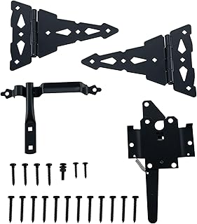 WellMade Heavy Duty Wood Gate Kit,8 Inch Decorative T Hinge and Spring Loaded Latch Gate Kit with Screws for Wooden Fence Shed Storage Gate Barns,Black Finish