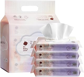 Bc Babycare Dry Wipes, Plant-based Fibers, Wet and Dry Multi-Use Facial Cloth and Baby Wipe, Hypoallergenic and Gentle on Skin, 48 Count, 4 Packs