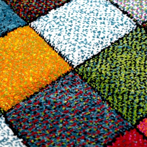 Tapis abstrait salon jaune vert orange au design géométrique moderne - 3