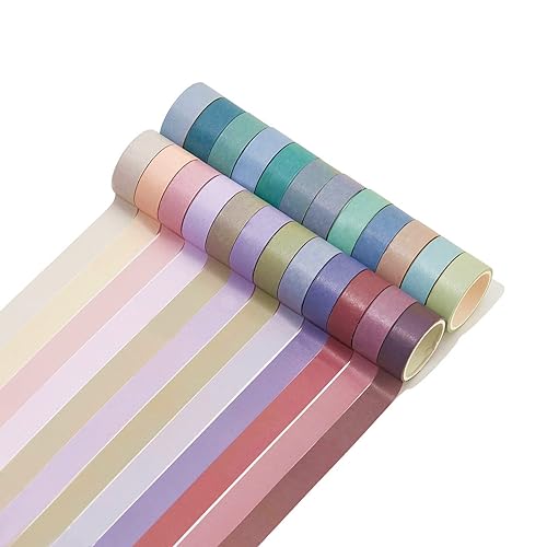 VIVIQUEN Juego de 24 rollos de cinta adhesiva Washi, paquete de cinta adhesiva de color de 0.591 in, cintas finas decorativas para niños y regalos