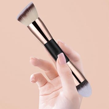 Foundation Makeup Brushes, 2Pcs Premium Double-Ended Makeup Brush (Flat/Angled/Angled Round/Tapered Top) for Buffing Liquid, Cream, Powder, Blending Face Brush