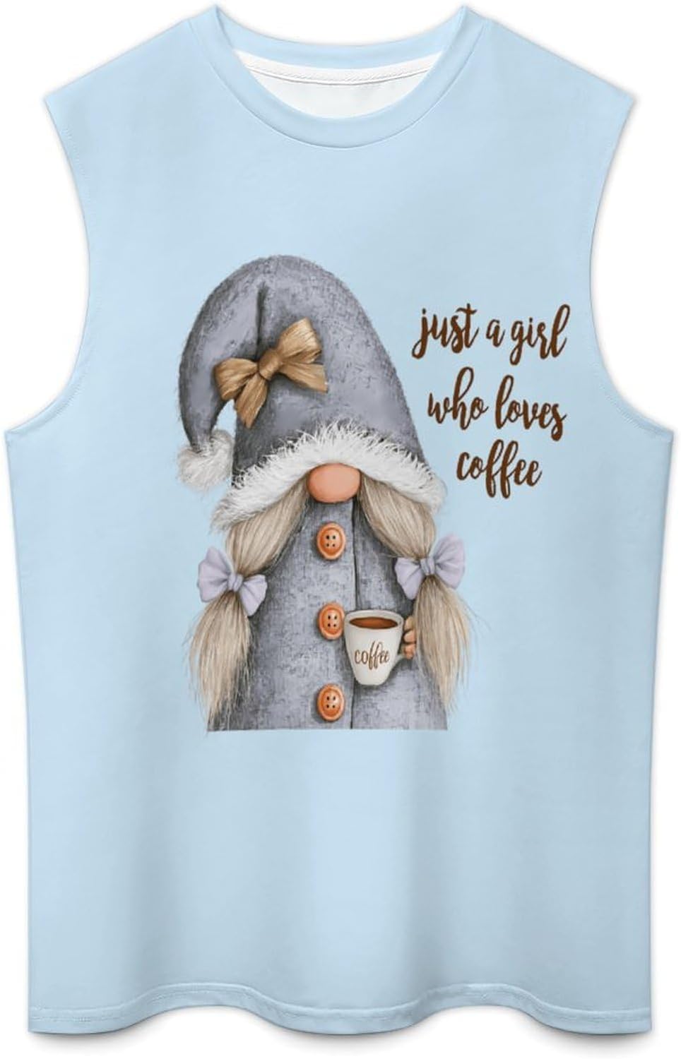 Gnome Loves Coffee Men Summer Sleeveless Crew Neck Top 5XL