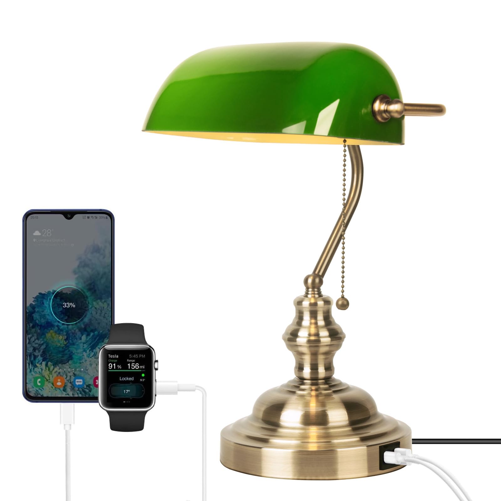 JCPYIUL Lampada da Scrivania Vintage, Lampada Verde da Scrivania Abat Jour Vintage, Lampada Ministeriale Churchill per Banchieri in Vetro con Interruttore a Catenaccio