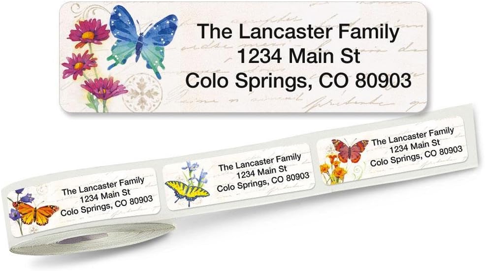 Butterflies & Flowers Rolled Personalized Return Address