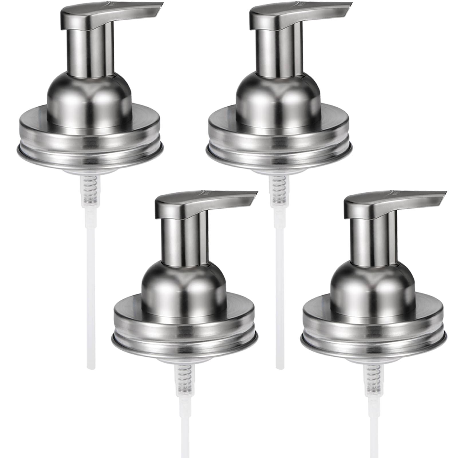 Amolliar Mason Jar Foaming Soap Dispenser Pump, Refillable Plastic Pump, Rustproof Stainless Steel Lid for Regular Mouth Jar, Cute Farmhouse Decor, Soap for Bathroom, Kitchen, Brushed Nickel 4 Pack
