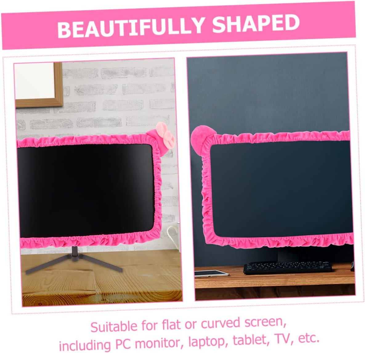 Angoily 2pcs Elastic Monitor Cover Cartoon Design Fits Screens Easy to Clean Dust for Home Office Use