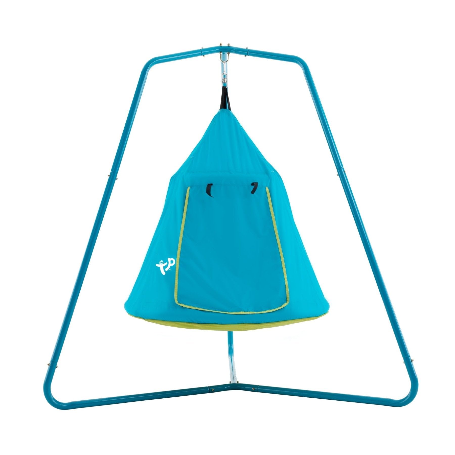 TP Toys Zelt UFO blau mit Stativ – Hängender Spielplatz für Kinder – Tür und Fenster aus Netz – kompakt für kleine Gärten – ab 2 Jahren – inklusive Verankerungsset