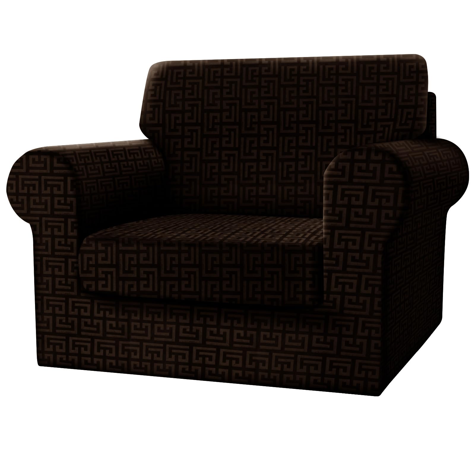 SYLC Fitted Single Sofa Cover, 3 Piece Sofa Slipcover With 1 Seat Cushion Cover And 1 Backrest Cover, Settee Covers Stretch Velvet Anaglyph(Dark Coffee,Chair - 3 PCS)
