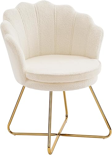 Furnimart Silla de tocador con respaldo, silla decorativa de concha para sala de estar, silla cruzada con patas doradas, silla de maquillaje para