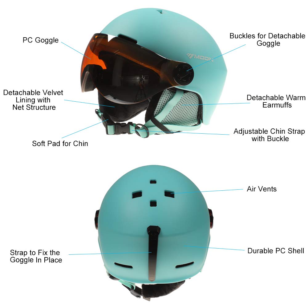 Lixada Casco de Esquí con Orejeras y Gafas Casco de Esquí de Seguridad Casco de Esquí Profesional Hombres y Mujeres