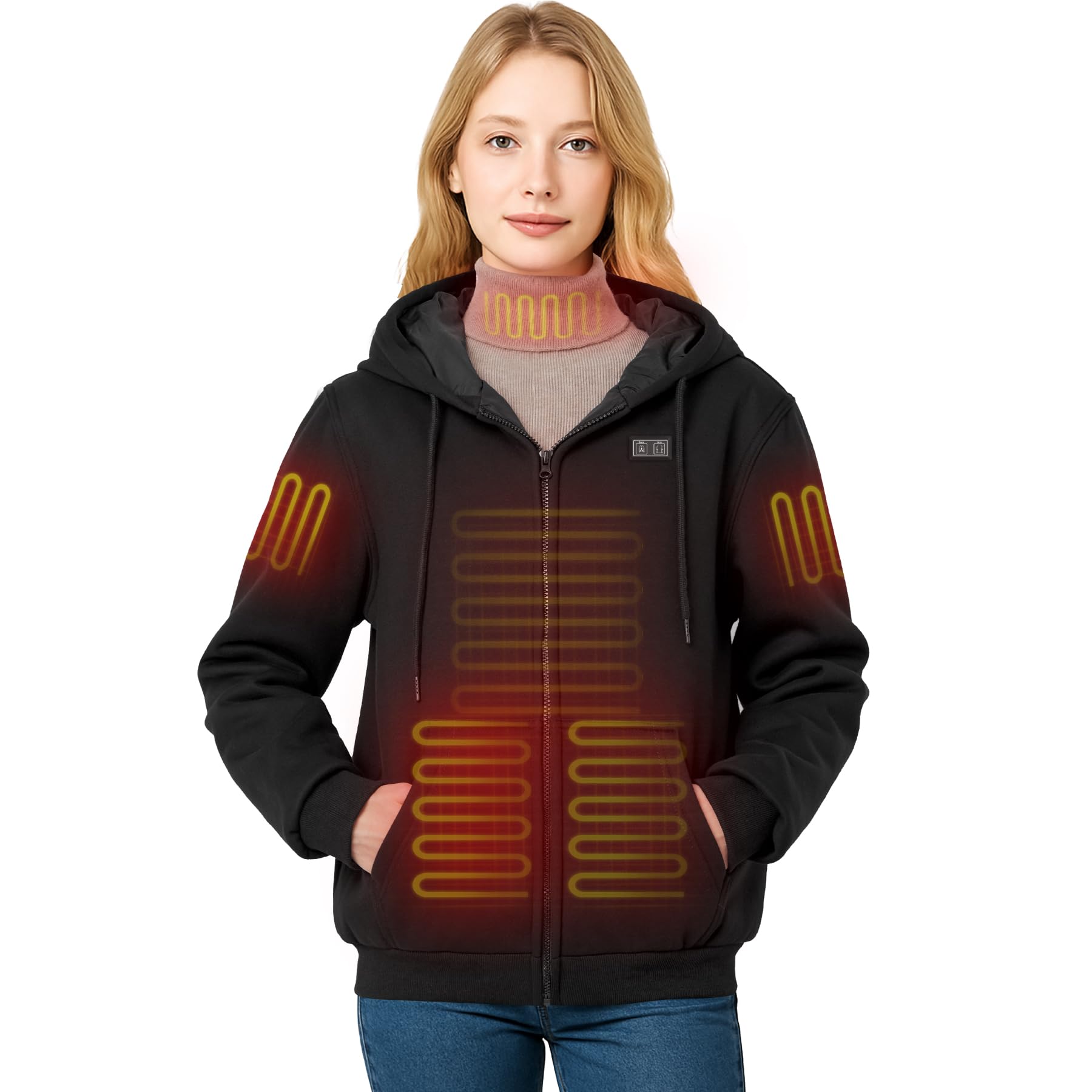 Heated Hoodie for Women with Fleece Lining 7 4V 16000mAh Battery Women Heated Sweatshirt with Dual-Zone Heating