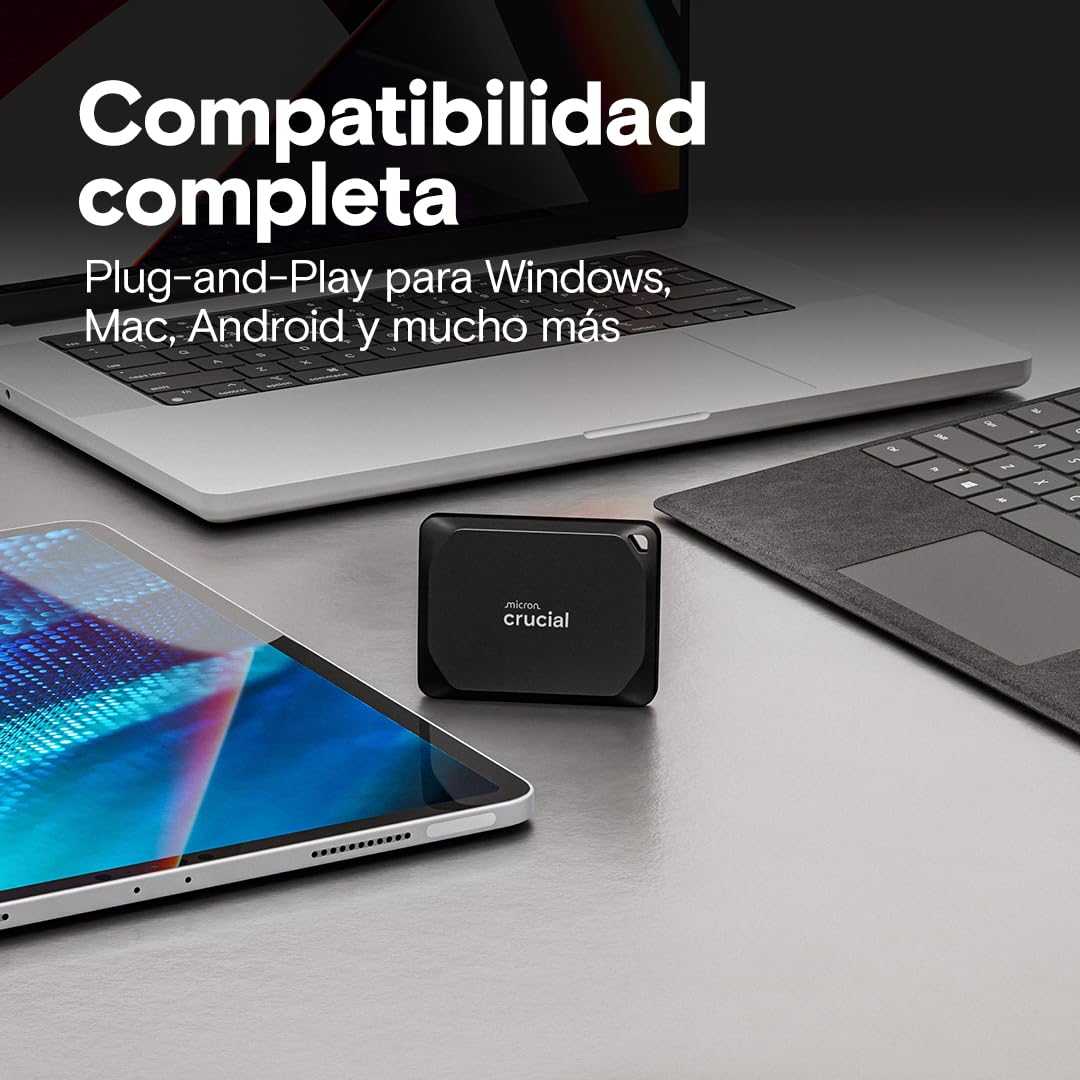 Crucial X10 Pro SSD 1TB Portátil, Lectura de hasta 2100 MB/s y Escritura de 2000 MB/s, PC y Mac, Resistente al Agua y al Polvo (IP55), Disco Duro Sólido Externo, USB-C 3.2 - CT1000X10PROSSD902
