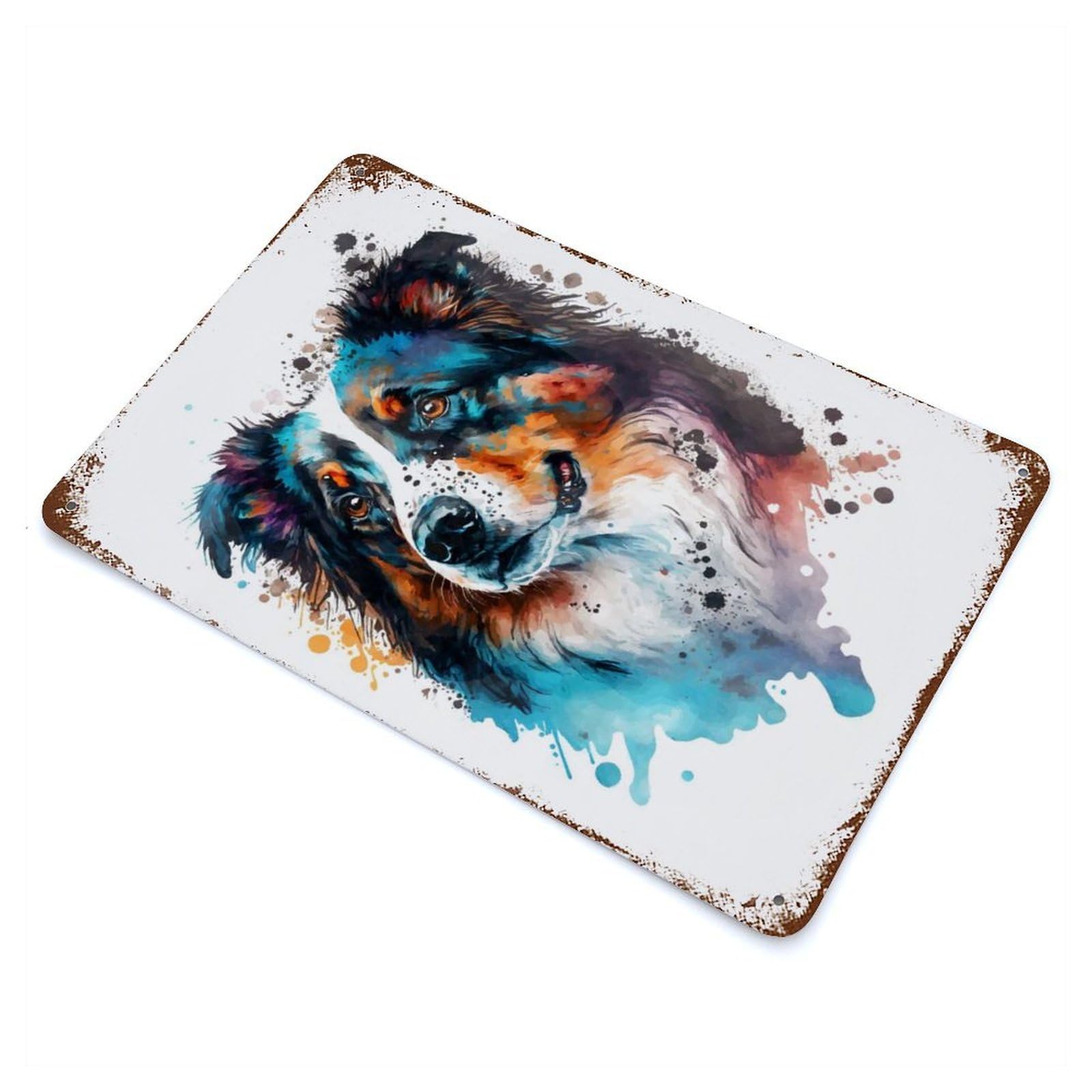 Rust Effect Australian Shepherd Ink Weathered Tin Sign 11.8"x7.9", Shabby Chic Decor for Cafe, Home Bar And Lounge Decor