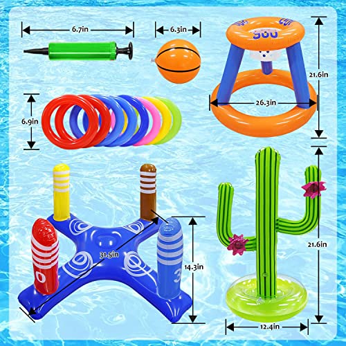 Pool Toys Games Set,Pool Basketball Hoop Inflatable Cross Ring Toss