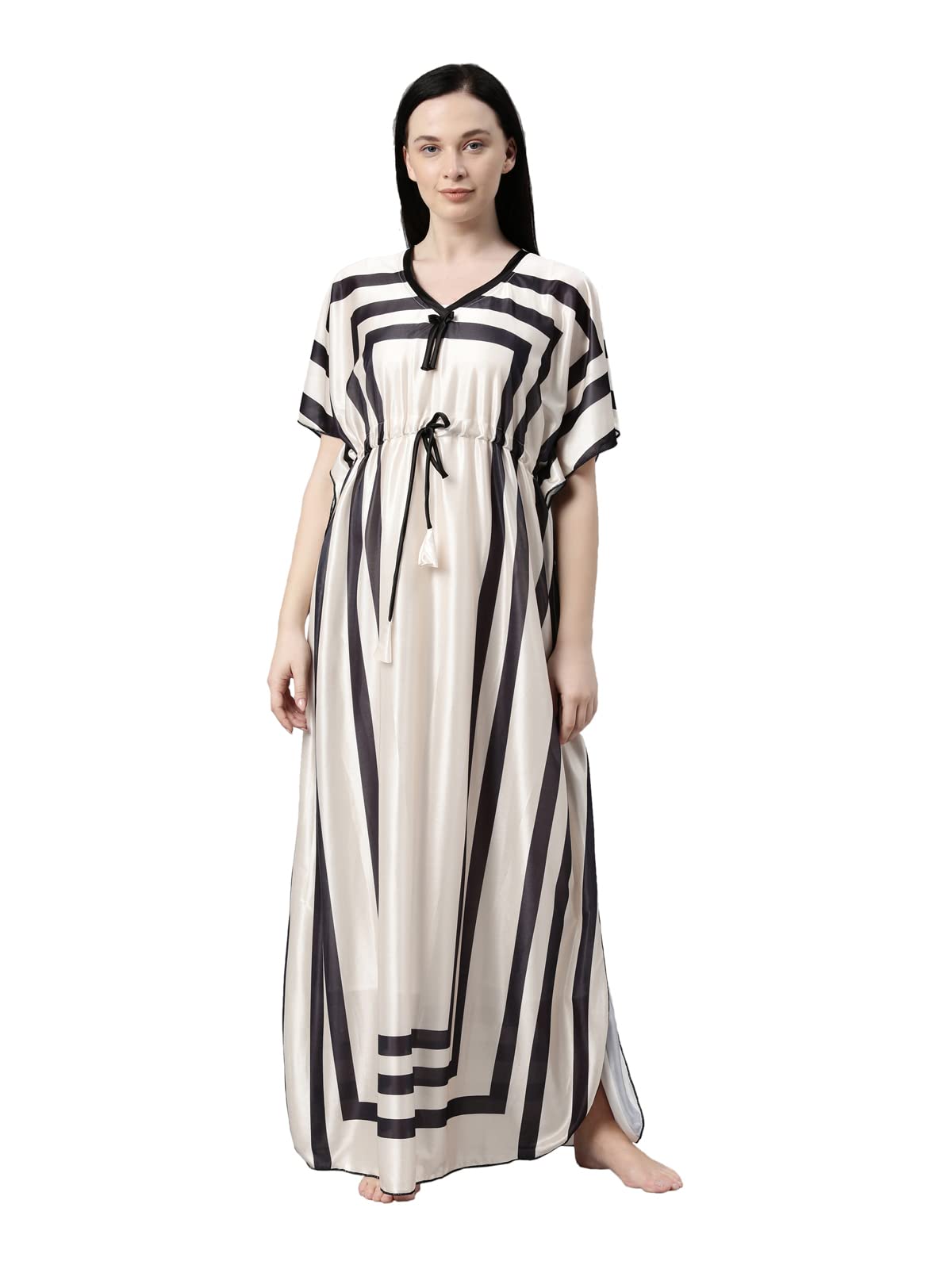 Women's Satin Printed Kaftan Nighty Long Maxi for Women Ladies (Free Size)