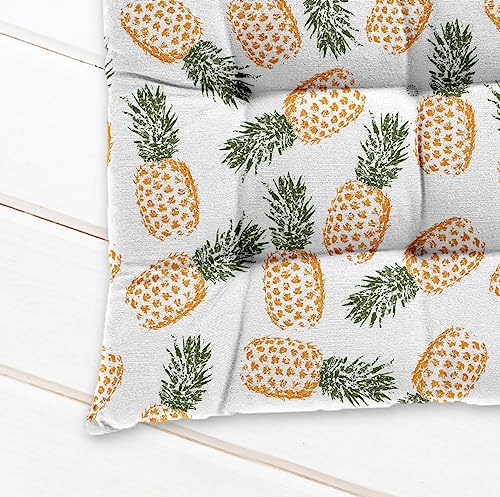 Image of Cotton Shell with Cotton Filled Printed Chair Cushion - (40 X 40 cm, Fruit Pineapple)