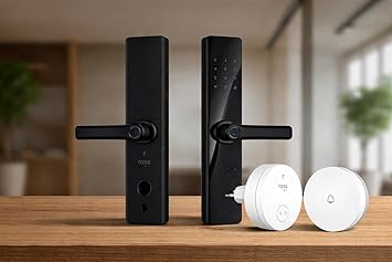 Toss Smart Digital Door Lock with Handle (4-in-1 Fingerprint, PIN, RFID, Key) + Smart Wireless Doorbell | Keyless Biometric Door Lock for Home & Office, No Wi-Fi Needed | 2-Year Warranty on Door Lock
