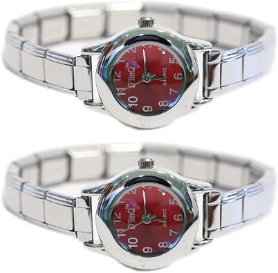Set of Two 2 of Red Round Italian Charm Watch