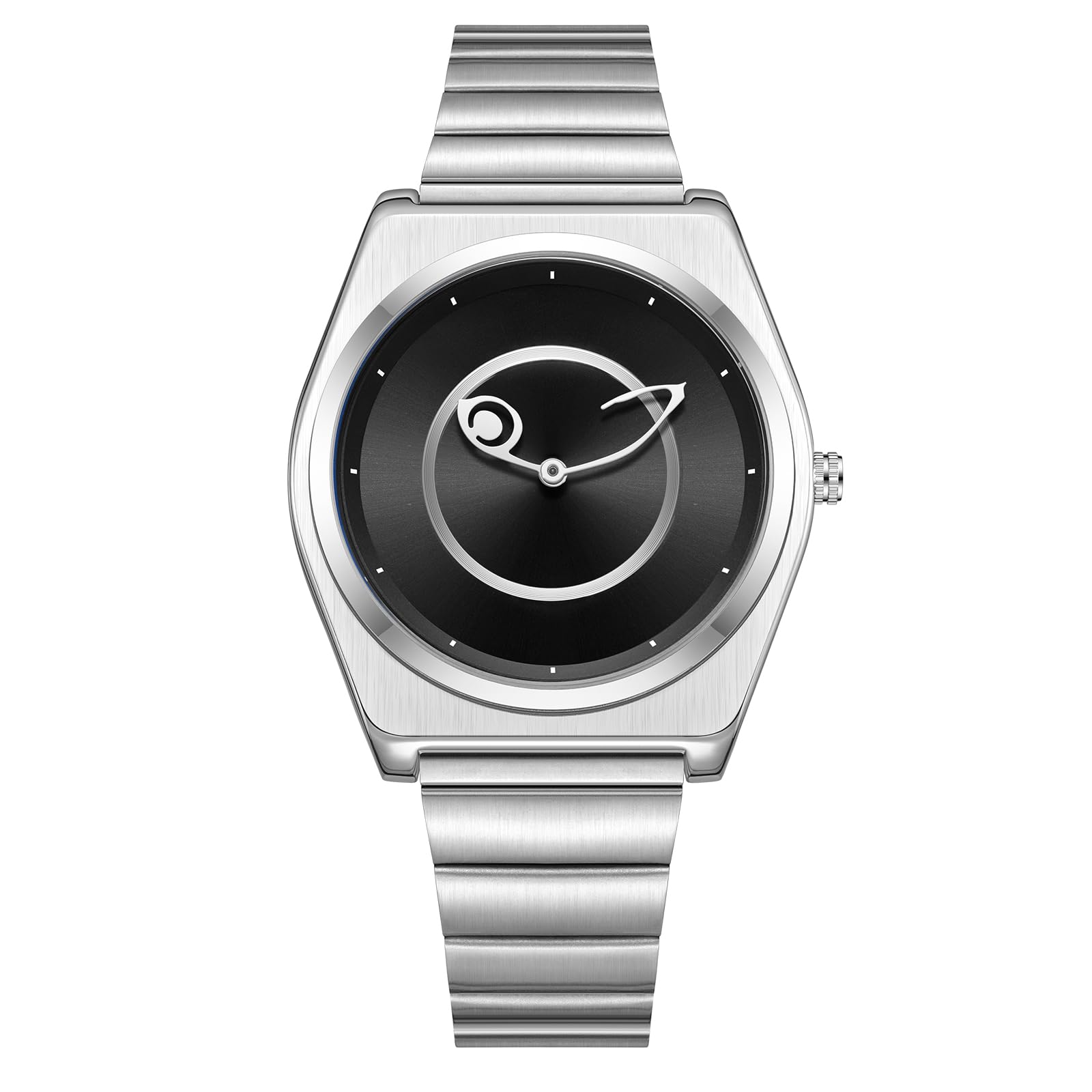 PINTIME Moderne Edelstahl Armbanduhr - Futuristische blaue Zifferblatt Uhr für Herren mit asymmetrischen Zeigern | Minimalistisches Quarzdesign