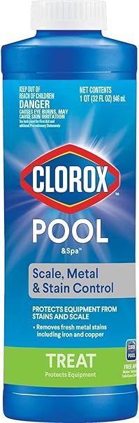 Clorox® Pool&Spa™ Swimming Pool Scale, Metal & Stain Control, Prevents Metal Stains and Scale Formation, Removes Metal Stains, 1 Quart (Pack of 1)