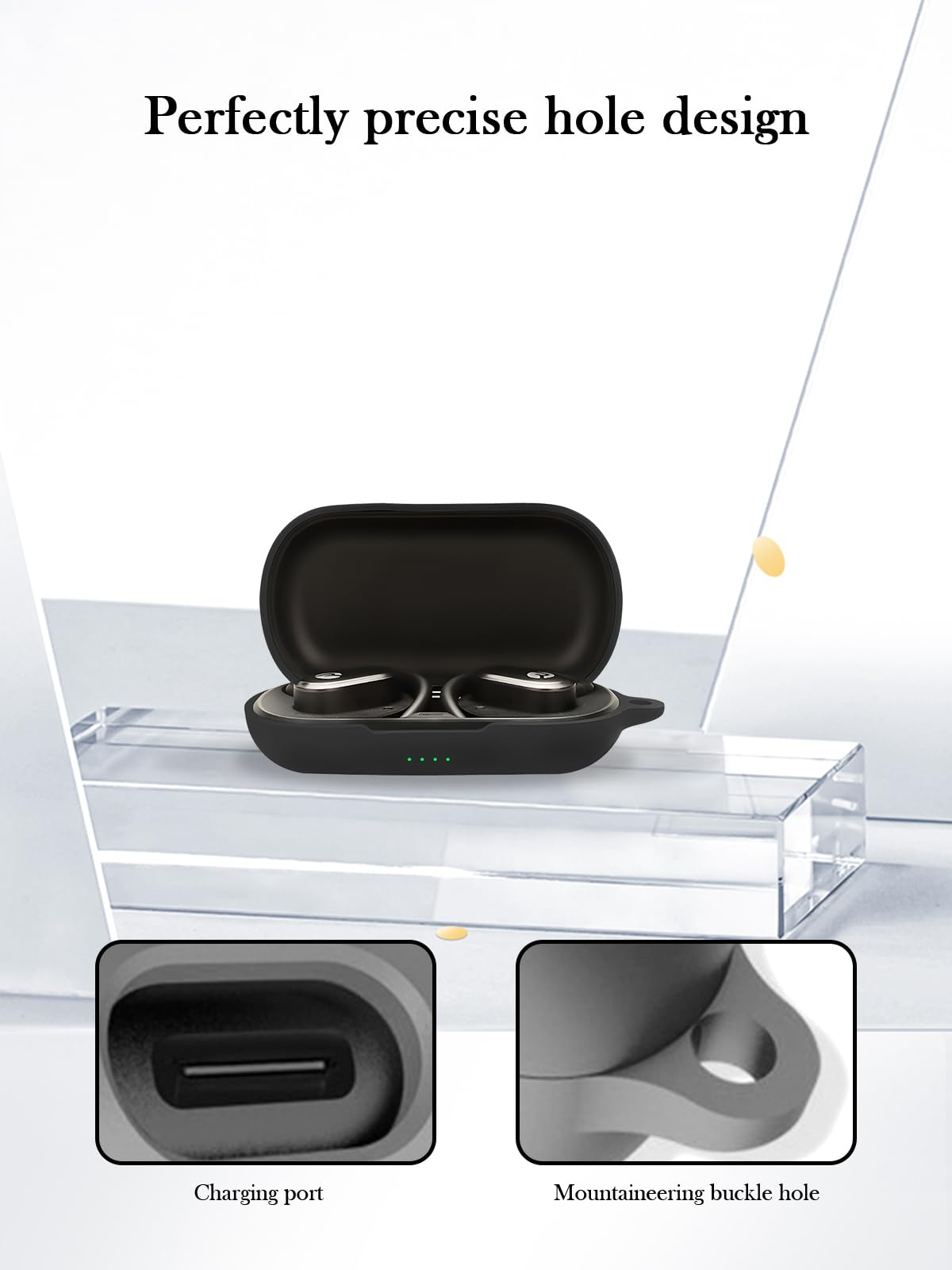 Raycon Schutzhülle für offene Raycon-Bluetooth-Kopfhörer, weicher Schutz, BOVUGAC Silikon-Schutzhülle mit Schlüsselanhänger, Reinigungsset und Umhängeband für offene Raycon-Ohrhörer, Schwarz