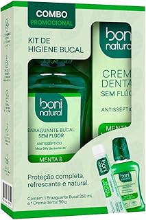 BONI NATURAL - Kit Higiene Bucal Natural Vegano – Creme Dental Menta e Melaleuca 90g + Enxaguante Bucal Menta e Melaleuca 250ml – Sem Flúor, Sem Triclosan – Boni Natural