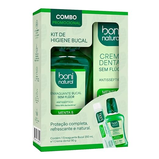 Kit Higiene Bucal Natural Vegano – Creme Dental Menta e Melaleuca 90g + Enxaguante Bucal Menta e Melaleuca 250ml – Sem Flúor, Sem Triclosan – Boni Natural