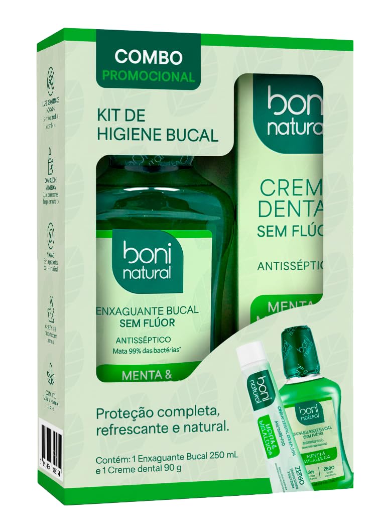 BONI NATURAL - Kit Higiene Bucal Natural Vegano – Creme Dental Menta e Melaleuca 90g +
