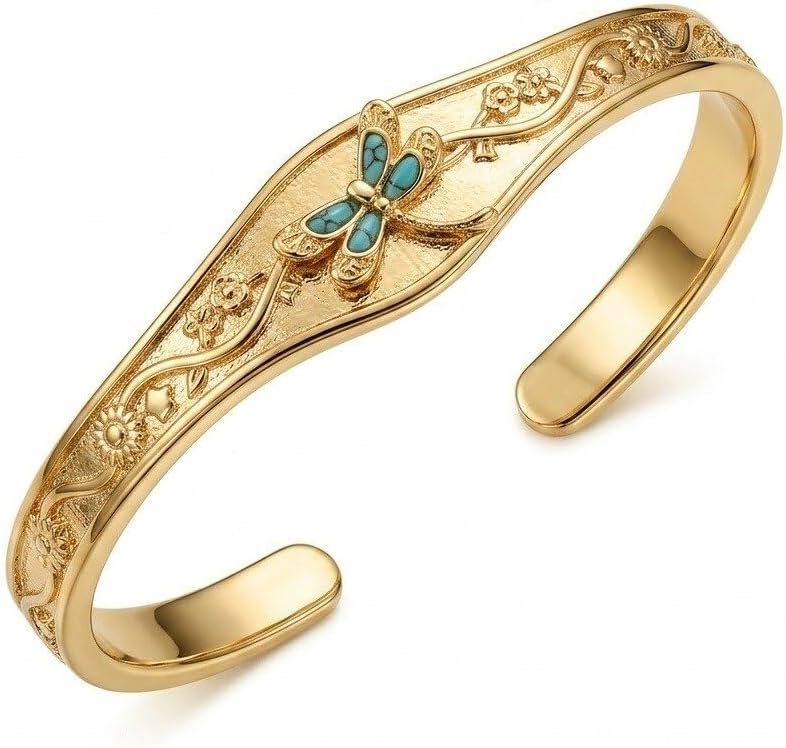Dragonfly Cuff Bracelet 14K Gold Plated Dragonflies Bangle Bracelet Dragonfly Jewelry Gifts for Women
