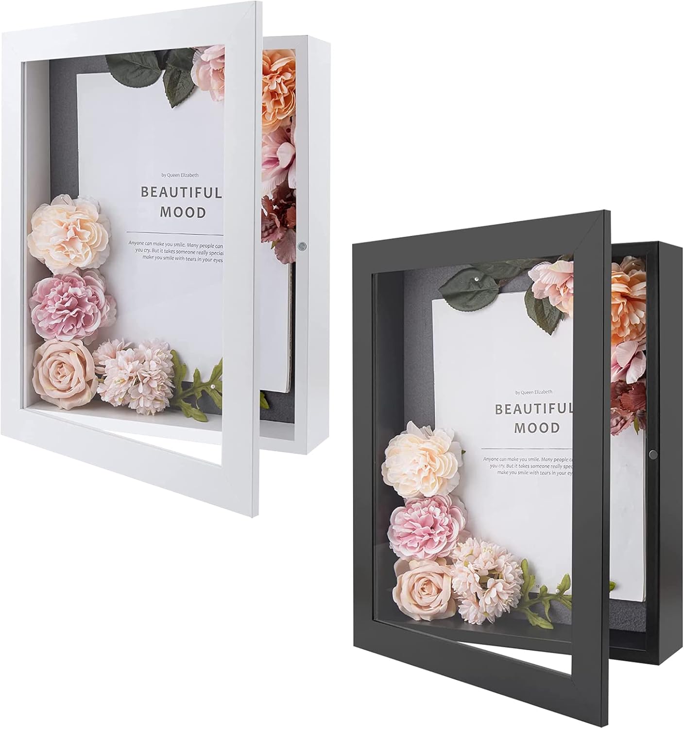 Golden State Art, 11x14 Shadow Box Frame Display Case, Black and White, Great for Collages, Collections, Mementos, 6 Pins Included,2 Pack