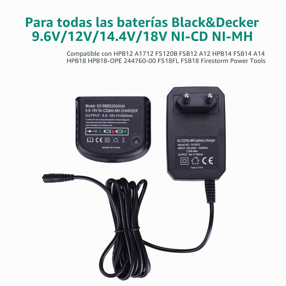 Cargador de batería Ni-MH/Ni-CD para Black & Decker Drill 9.6V 12V 14.4V 18V Ni-MH/Ni-CD Batteries Drill A12 A14 A18 HPB18 HPB18-OPE FSB18 HPB14 FSB14 HPB12 FS12B HPB96 FSB96 (Kind 1)