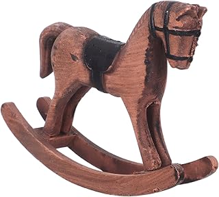 Vintage Wooden Rocking Horse Figurine Classic Carved Animal Sculpture Christmas Table Centerpiece Home Bookshelf Decoration Collectible Ornament