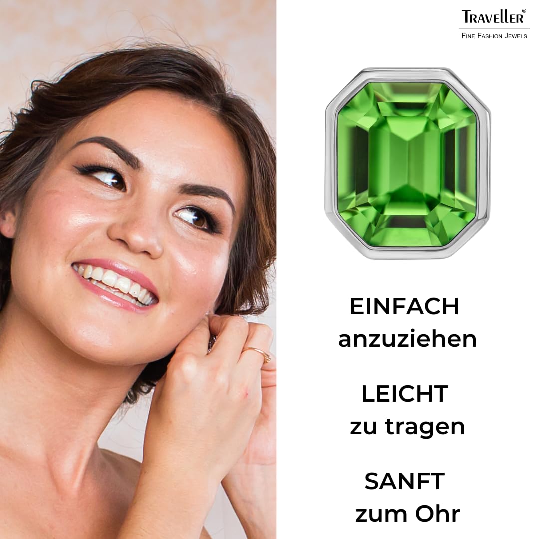 Traveller Ohrclip - Damen - Silberfarben - Kristall - Grün/Peridot - 12x10 mm - Platiniert - 14x12mm - 157788