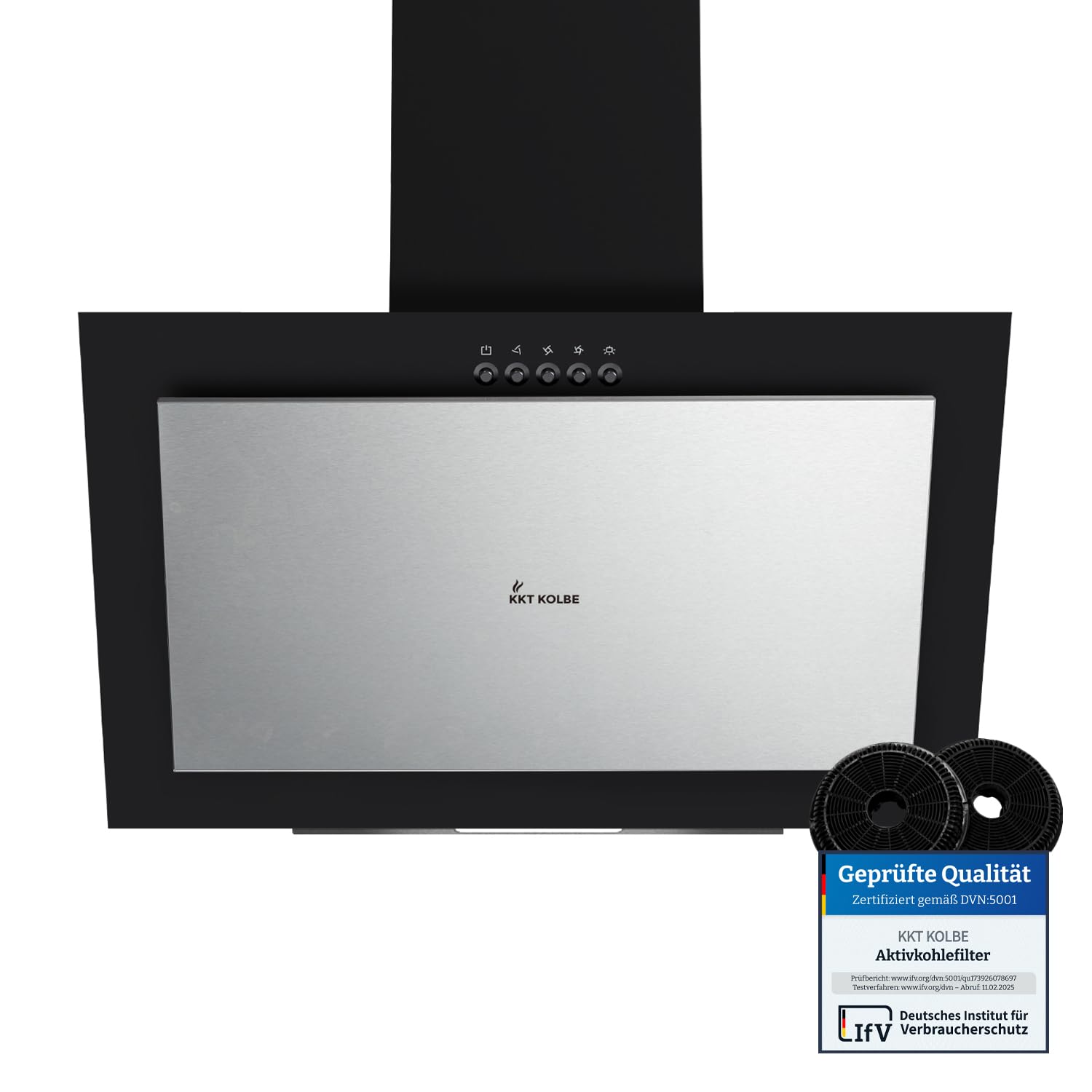 KKT KOLBE Kopffrei-Dunstabzugshaube VTH601ED, 60 cm | Abluft und Umluft, Edelstahl und Glas, schwarz-silber, LED-Beleuchtung, Druckknopf-Bedienung