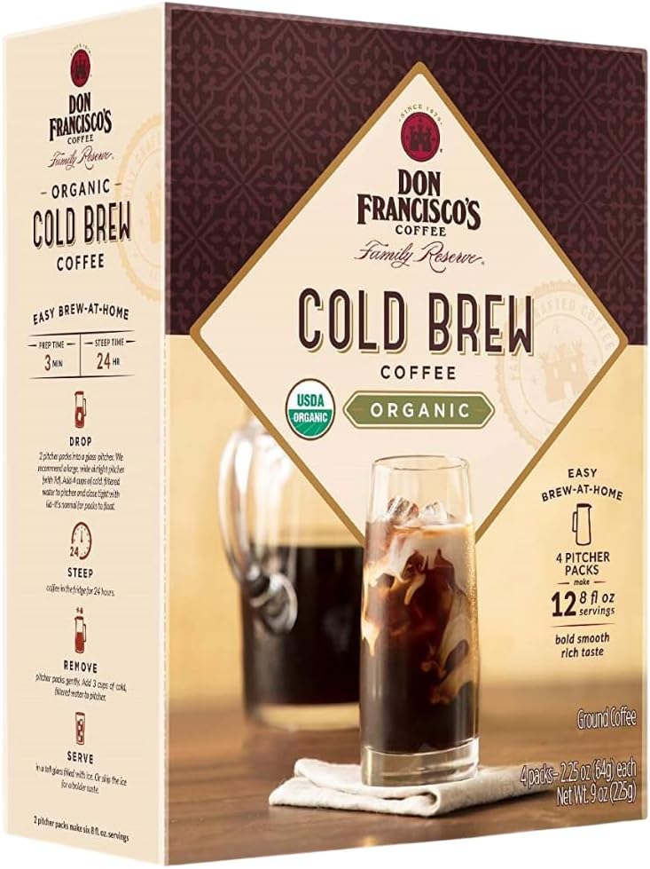 Organic Cold Brew Coffee Pitcher Packs – Easy At-Home Prep, Smooth and Rich with Chocolate Notes – Medium-Dark Roast, 100% Arabica – Enjoy Black or with Cream & Sugar – Makes 2 Pitchers (12 Servings)