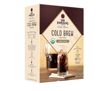 Don Franciscos Organic Cold Brew Coffee Pitcher Packs Easy At-Home Prep, Smooth and Rich with Chocolate Notes Medium-Dark Roast, 100% Arabica Enjoy Black or with Cream & Sugar Makes 2 Pitchers 12 Servings