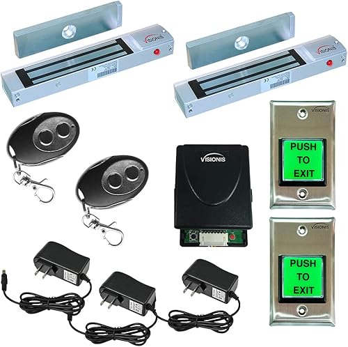 Visionis FPC-5008 Control de acceso de dos puertas Outswinging Door Kit de cerradura electromagnética de 300 libras con receptor inalámbrico y