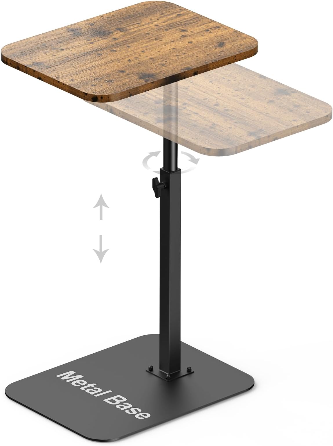 HzTinT TV Tray Table, Adjustable Height & 360ยฐ Swivel Couch Table with Heavy-Duty Metal Base that Slides Under Sofa, C-Shaped Side Table for Living Room, Bedroom, Bathroom, Study, and Small Spaces