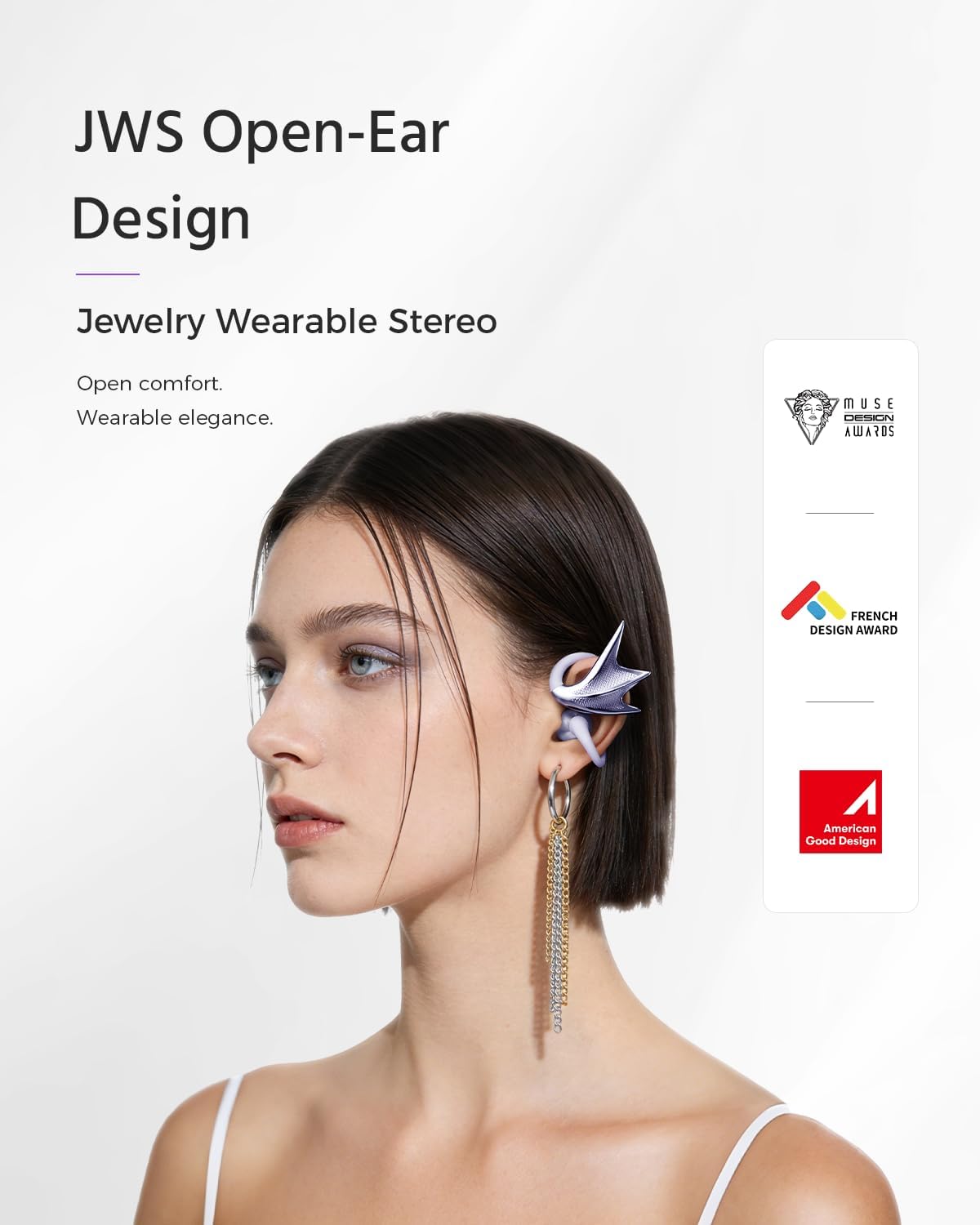 REAL YOUNG H700 Open-Ear Earbuds for Women, Elegant Dragon Wing Jewelry Design, Lightweight Wireless Headphones with Comfortable Earhook, Stylish for Daily Wear, Deep Bass Sound, Ideal Gift for Her image 2
