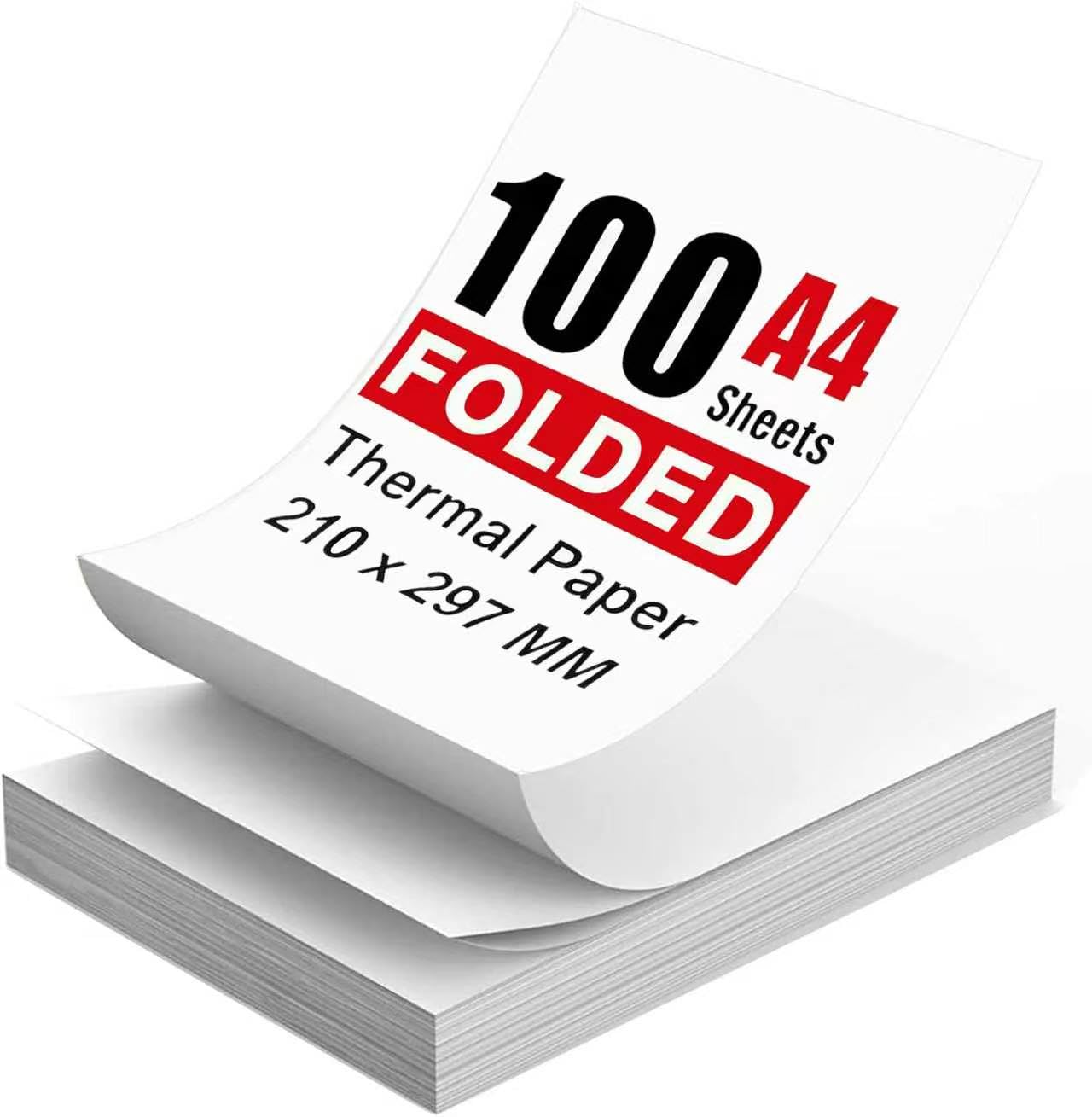 A4 Thermal Printer Paper 8.27''×11.69'' (210×297mm), 100 Sheets Folded Quick-Dry Paper, Compatible with A4 Portable Thermal Printers, Continuous Printing for Office, Documents, Contracts
