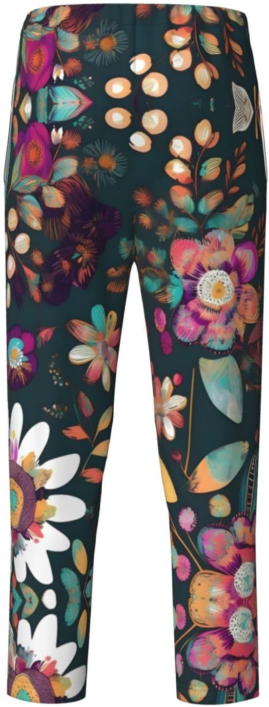 Colorful Boho Floral Print Fashion Pajama Bottoms,Cotton Pajamas,For Both Lounging At Home And Casual Outings