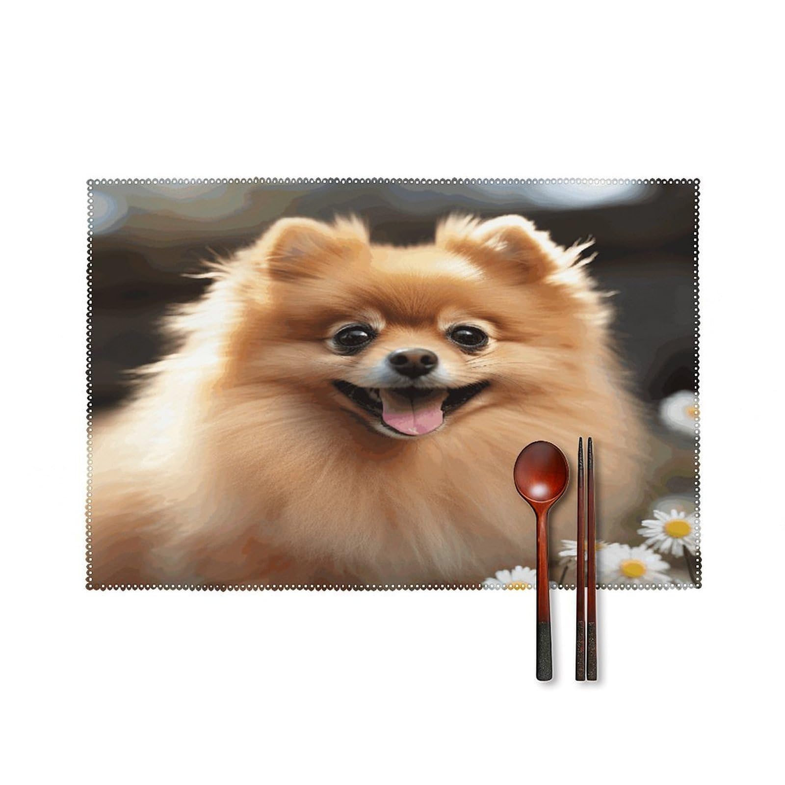 Pomeranian Dog Placemats Set of 4 Heat Resistant Non-Slip Place Mats Reusable Dining Table Mats Canvas Place Mat Anti-Fading Waterproof Placemats for Dining Table Decor