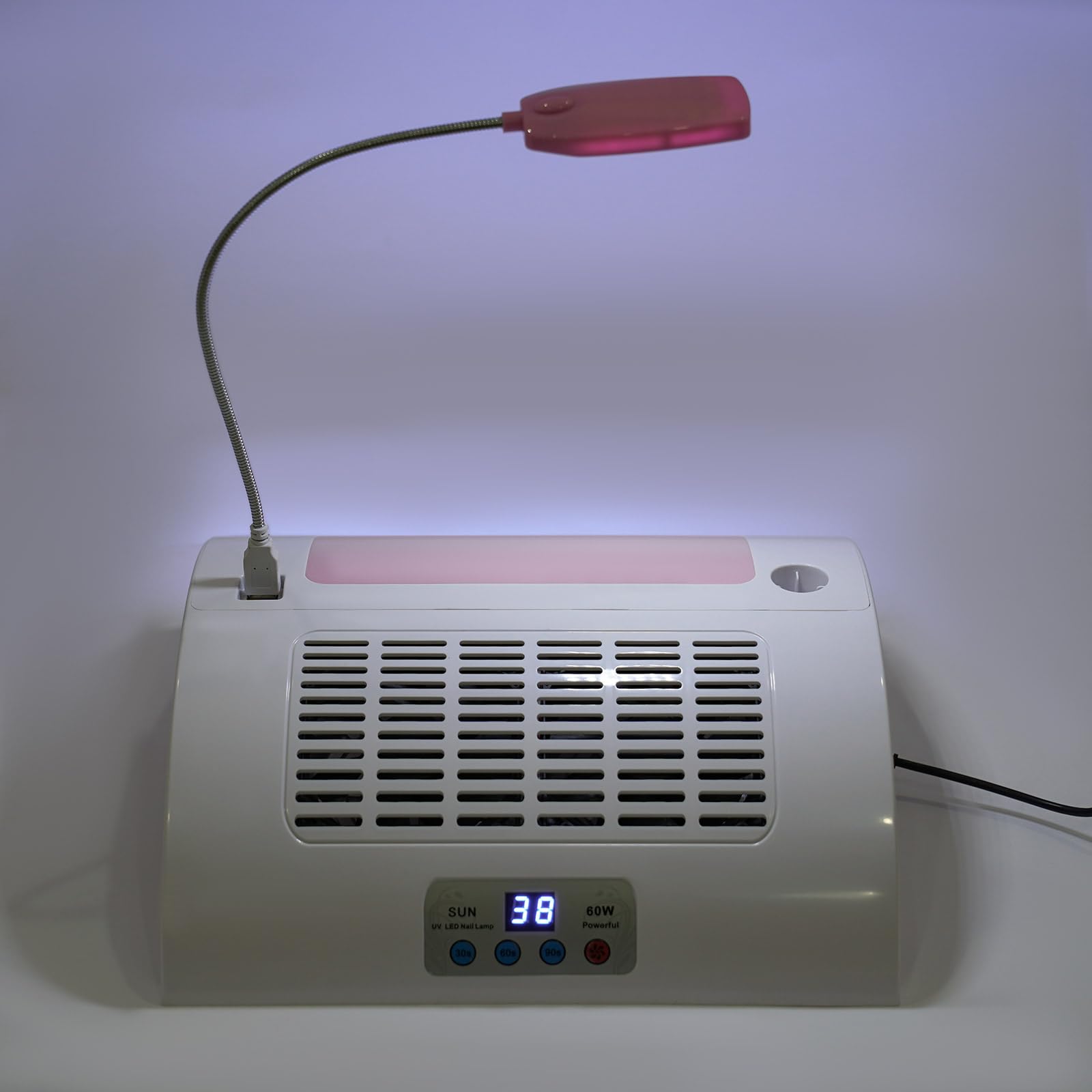 5 in 1 Nail Dust Collector with Drill, Professional UV LED Nail Lamp & Electric Nail Drill Machine & Nail Dust Collector & Table Light & Hand Cushion for Gel Nail Polish (White & Pink)
