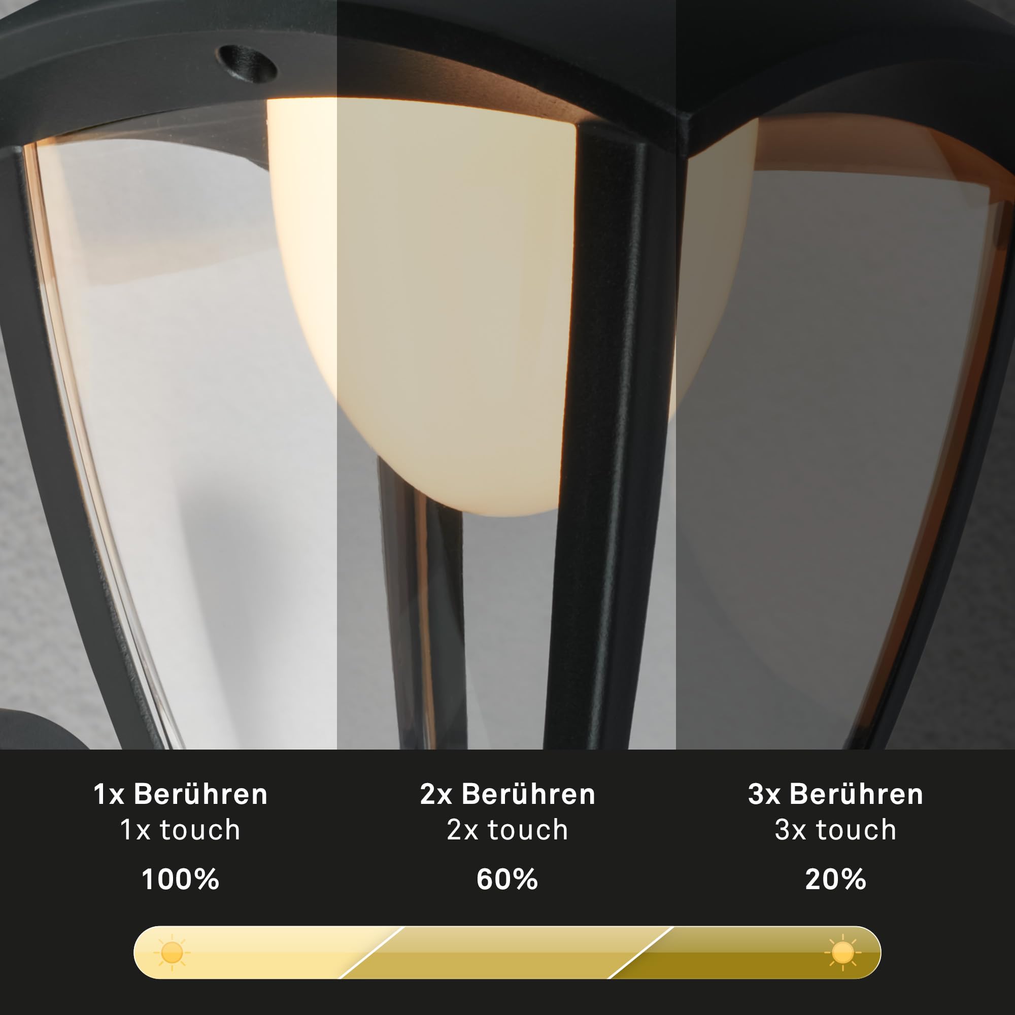 Briloner - Lampada da parete a LED touch, dimmerabile su più livelli, batteria sostituibile, lampada con batteria, esterna, illuminazione da parete esterna, lampada esterna, 23x19,5x16,5 cm, nero